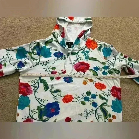 J Jason Wu Printed French Terry Hoodie Size L Floral Cozy Sweater Colorful Artsy - Picture 7 of 15